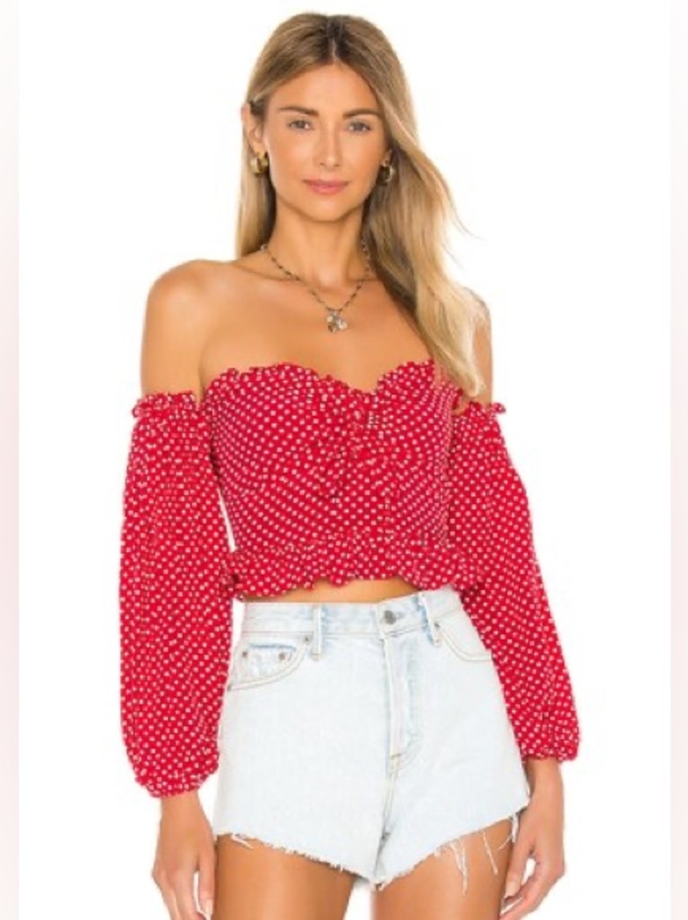 NWT LOVERS AND FRIENDS Arianna Red w White Polka Dot Top